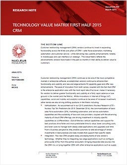 Technology Value Matrix CRM 1H 2015 - CRM Technology Value Matrix CRM 1H 2015 - CRM