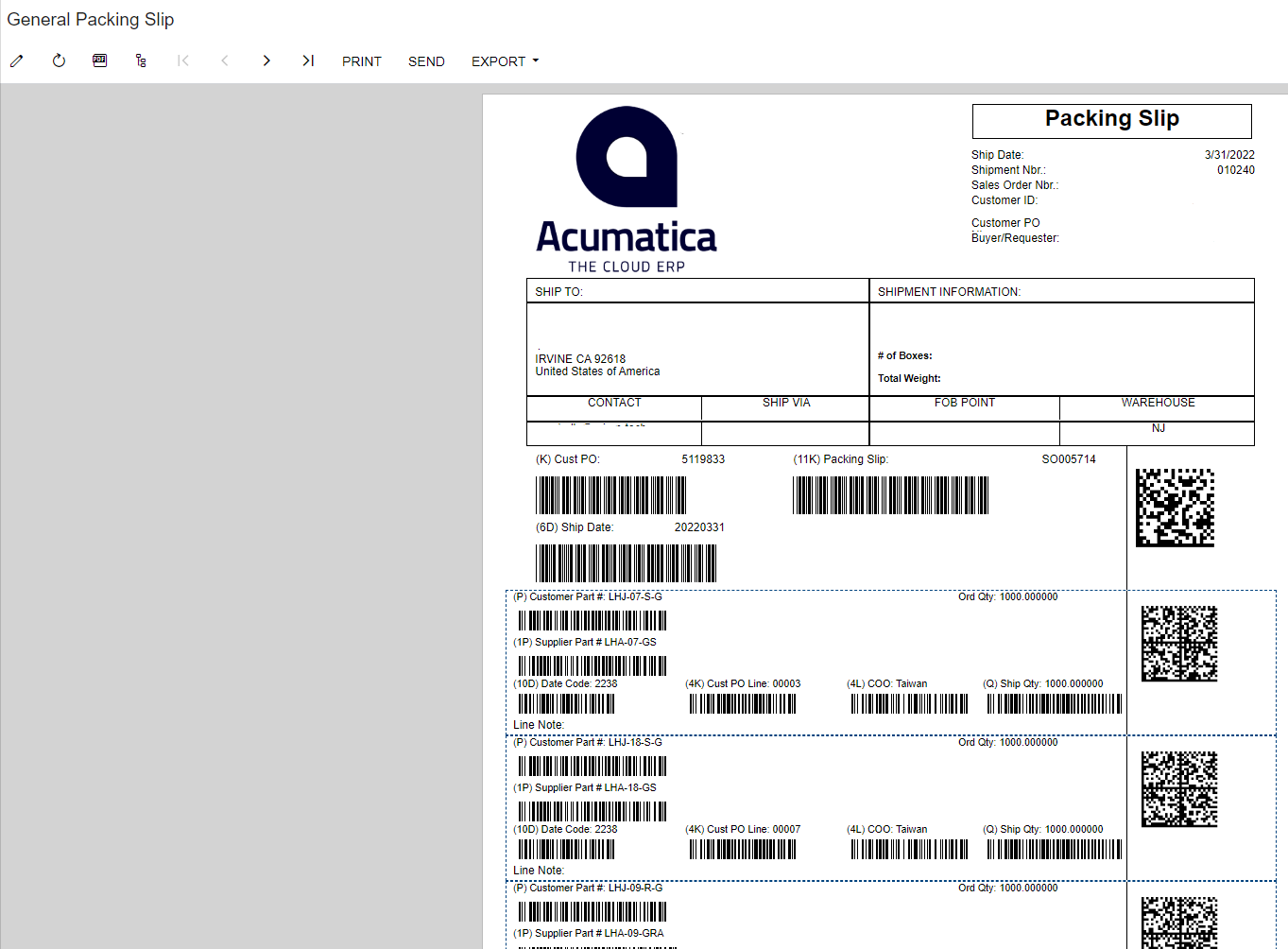 Add 2D barcodes to Acumatica Reports