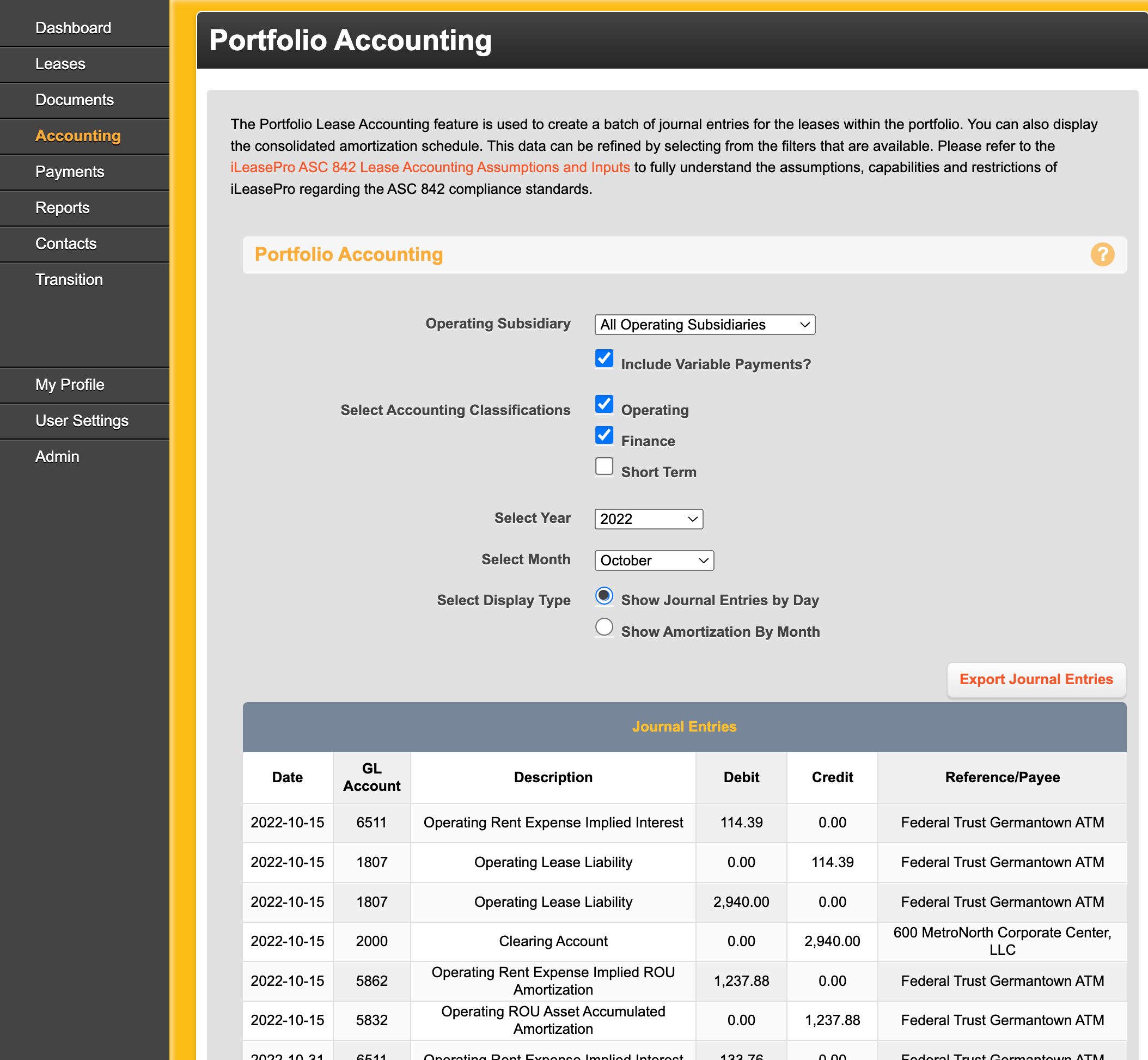 iLeasePro Portfolio Accounting - Batch Journal Entries