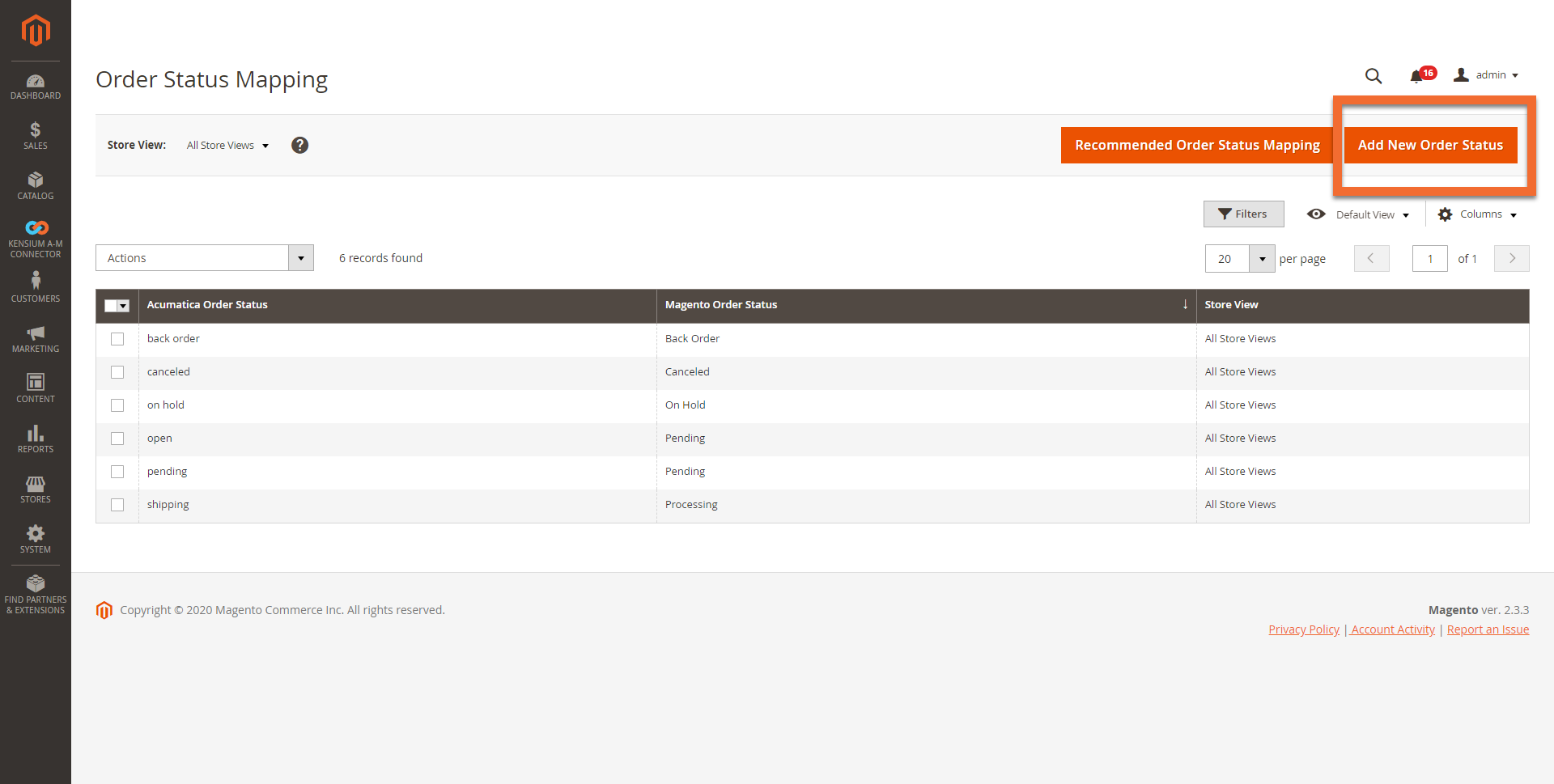 Order Status Mapping Screen in Magento
