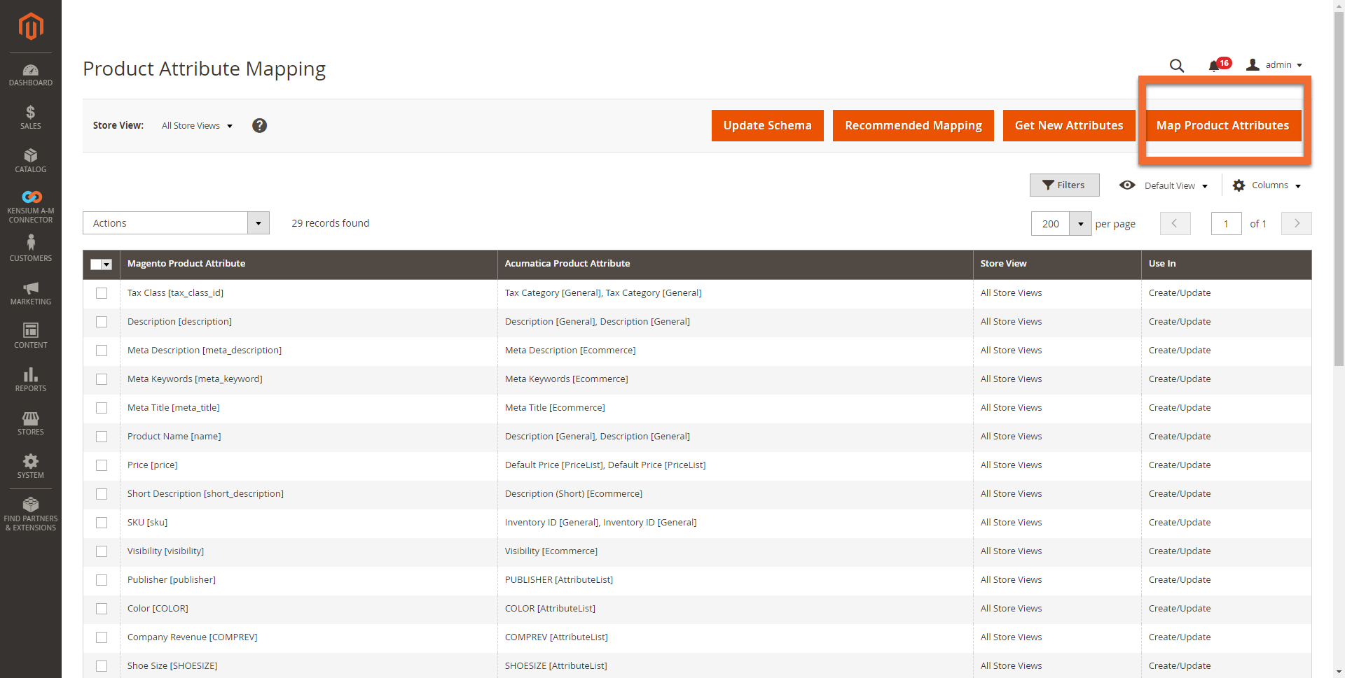Product Attribute Mapping Screen in Magento