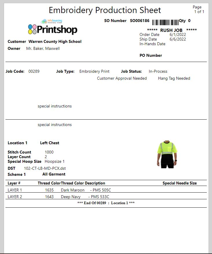 PrintShop Custom Production Sheets