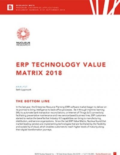 ERP Technology Value Matrix 2018