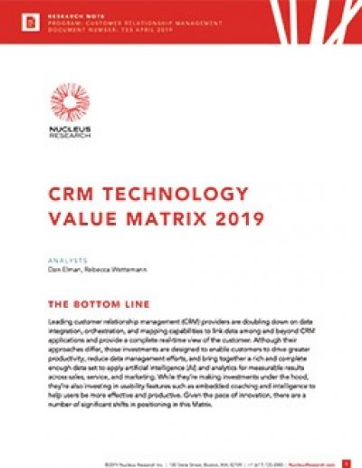 CRM Technology Value Matrix 2019
