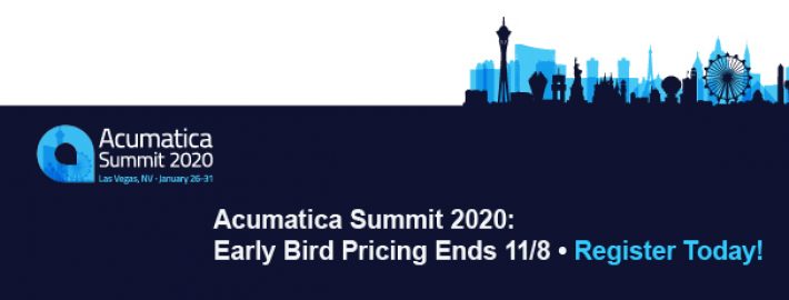 Acumatica Summit 2020: Early Bird Pricing Ends 11/8, Register Today!