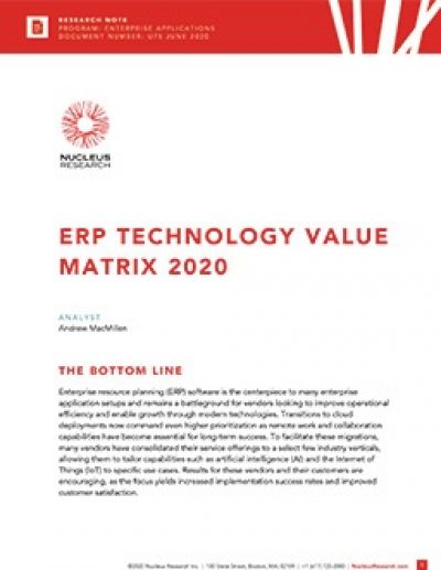 ERP Technology Value Matrix 2020