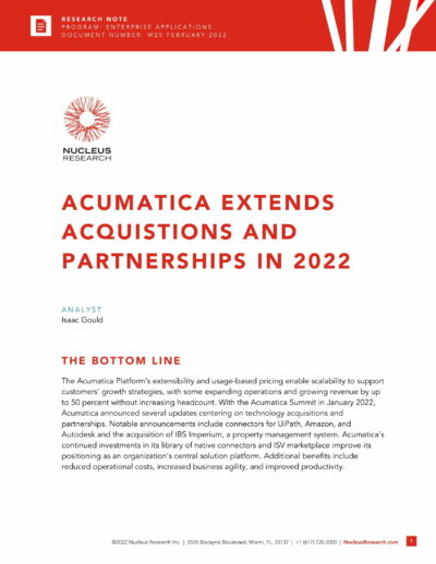 Nucleus Research Touts Benefits of Acumatica’s New Acquisitions and Partnerships