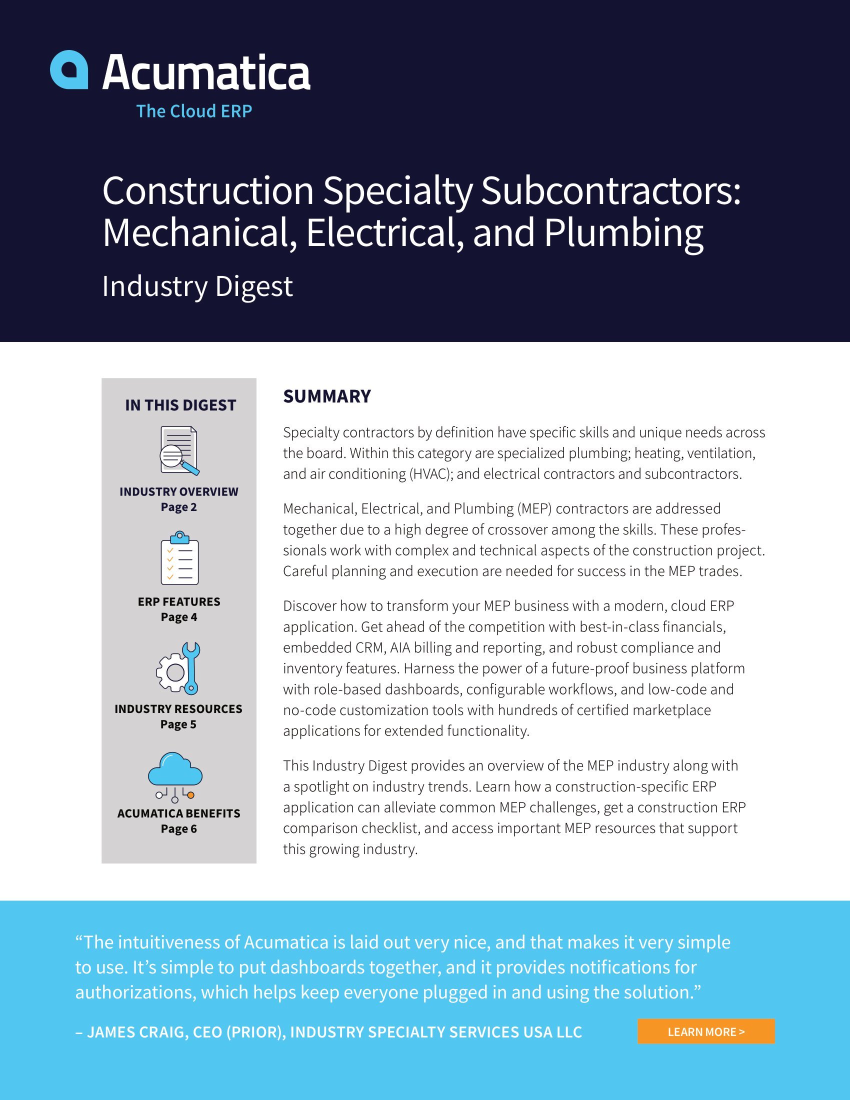 Why Mechanical, Electrical, and Plumbing (MEP) Specialty Contractors Should Implement Acumatica Construction Edition, page 0
