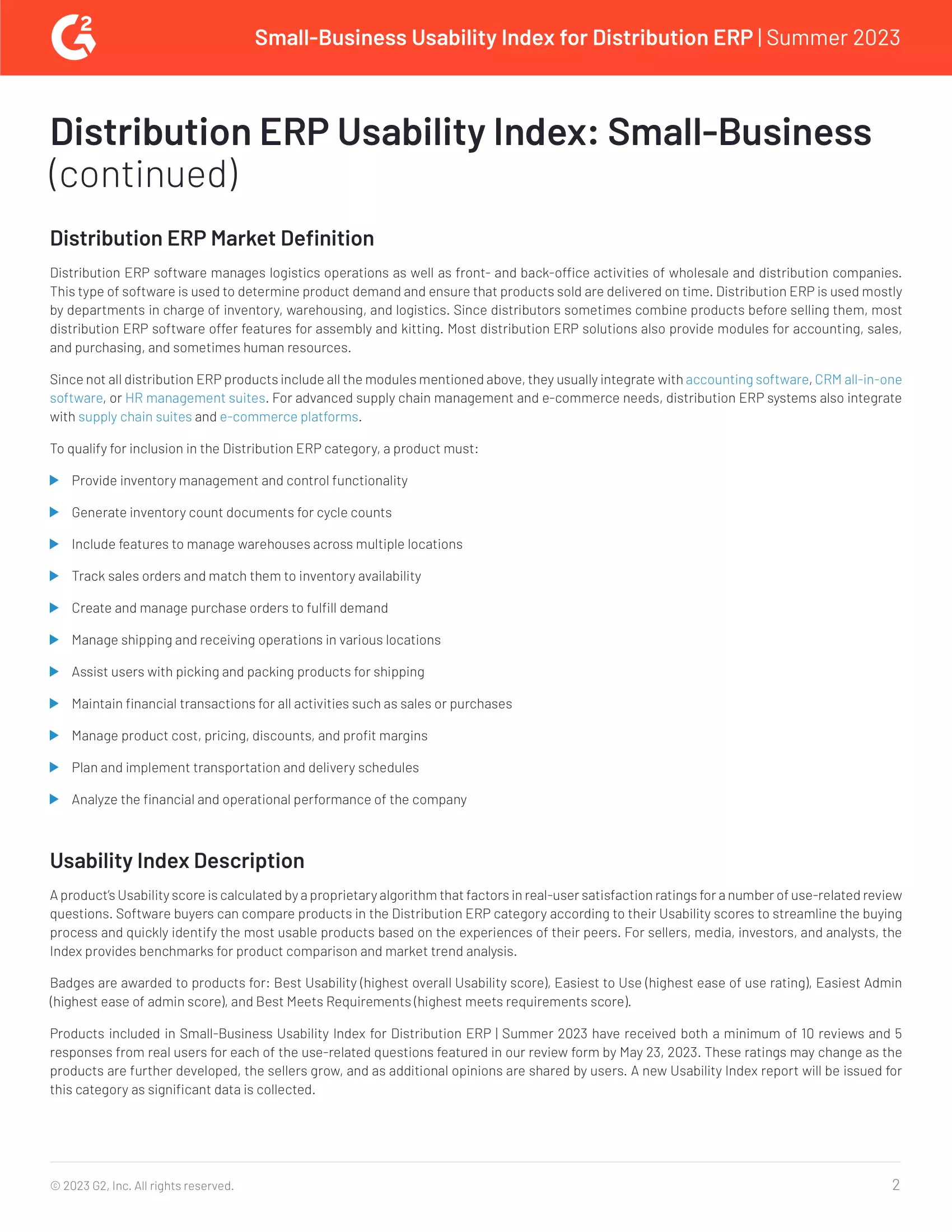 User Friendly: G2 Reviews Acumatica in Its Small-Business Distribution ERP Usability Index, page 1