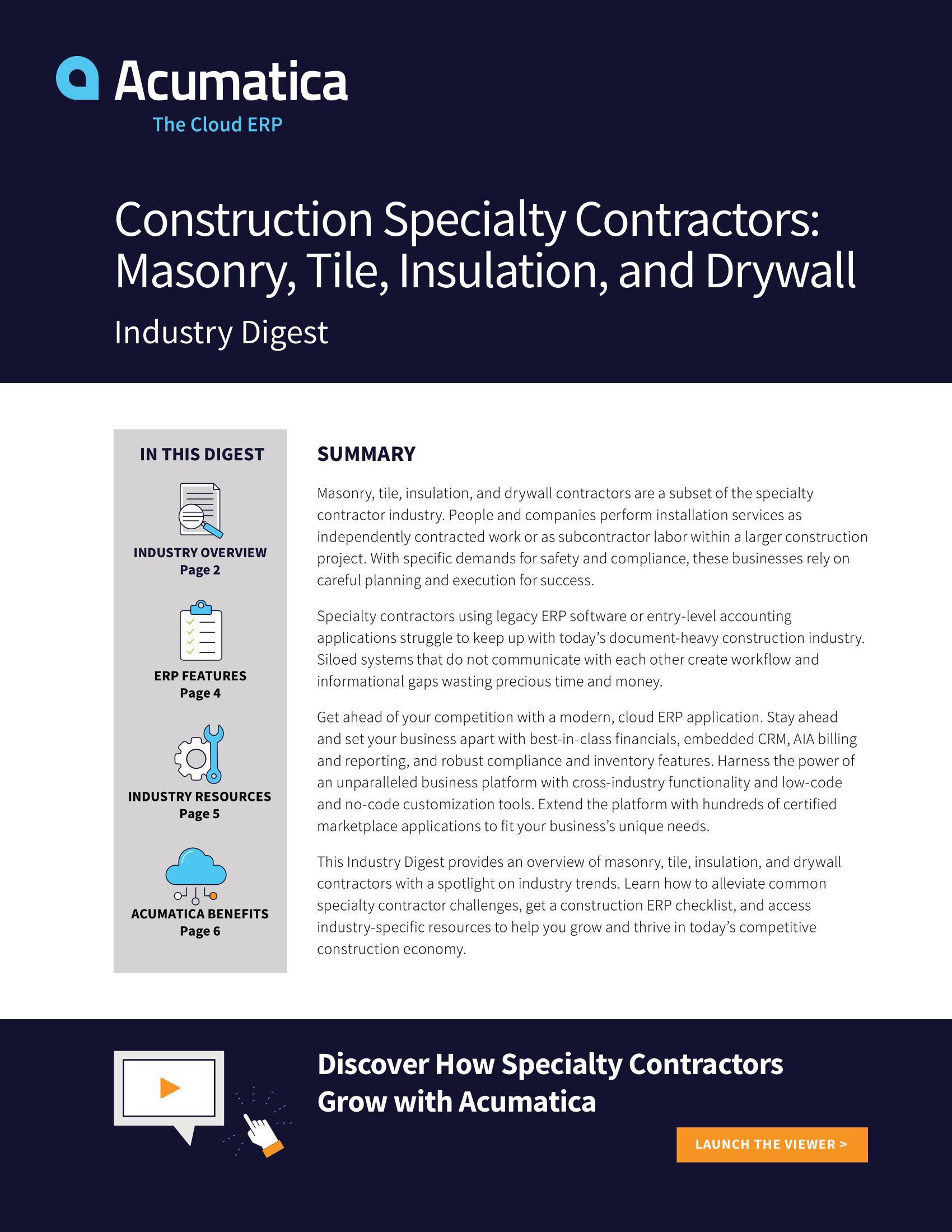 Acumatica Construction Edition: Transforming Specialty Contractor Businesses in Today’s Digital Economy, page 0