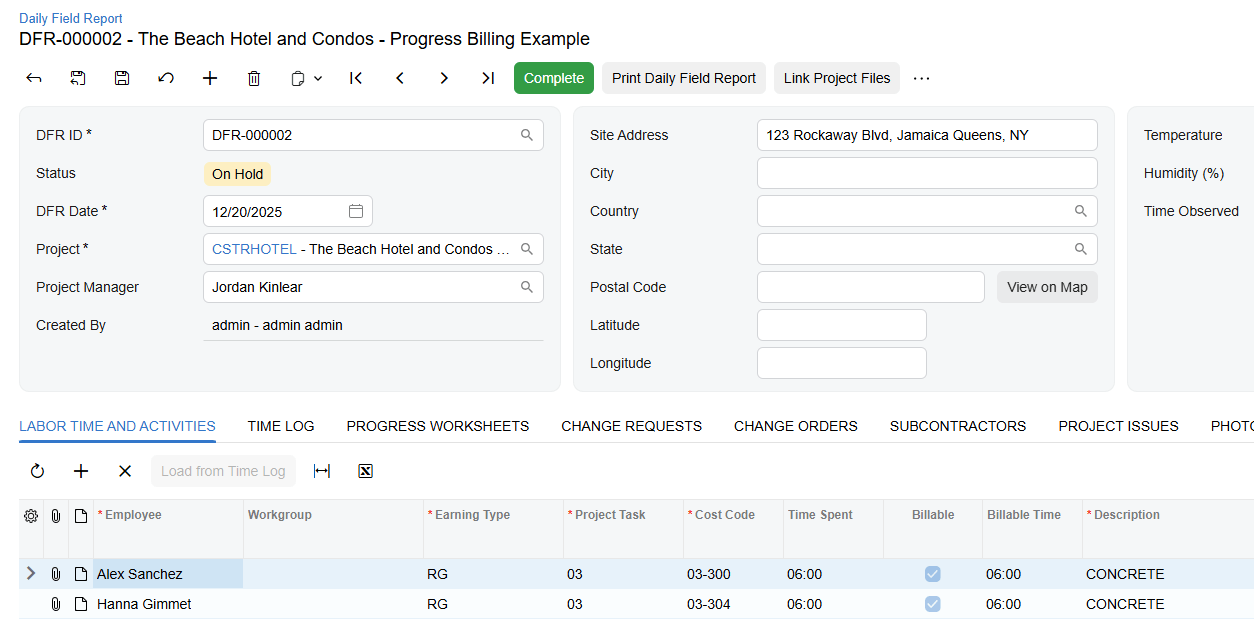 Screenshot of Field reporting
